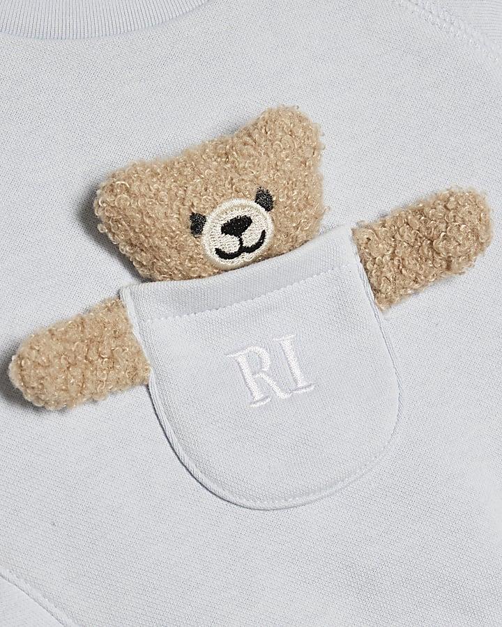 River Island Baby Boys Blue Bear Pocket Sweatshirt Set
