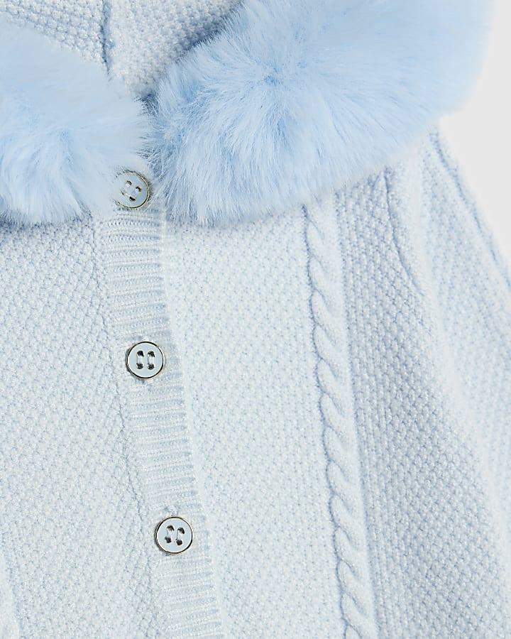 River Island Baby Boys Blue Faux Fur Collar Knitted Romper