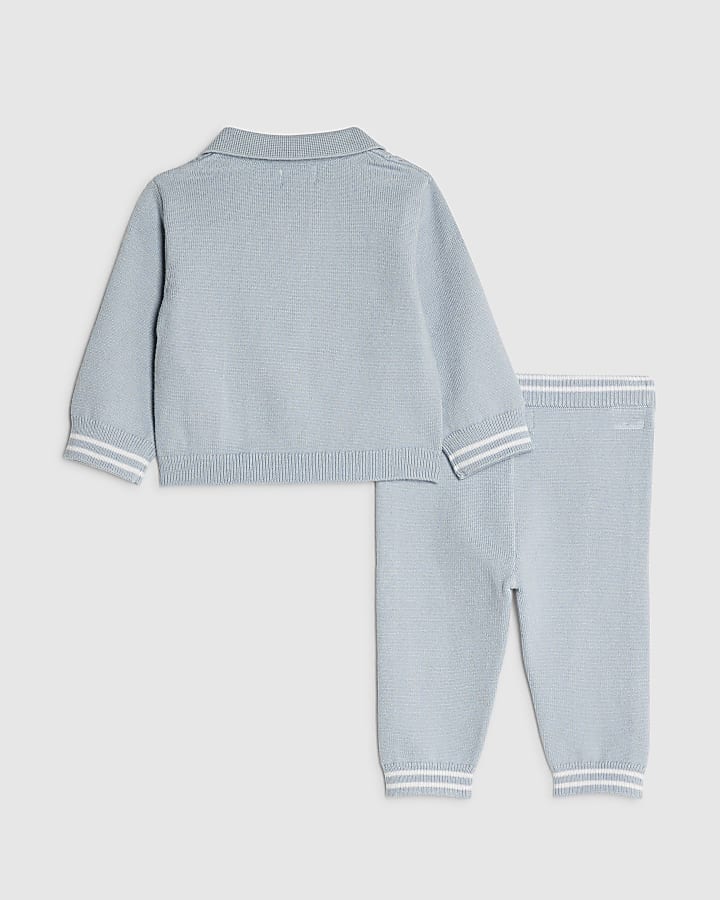 River Island Baby Boys Blue Knitted Stripe Polo Shirt Set