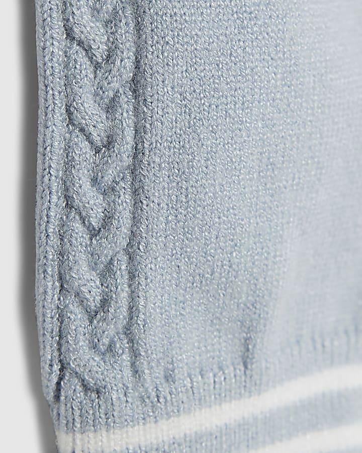 river island Baby Boys Blue Knitted Stripe Polo Shirt Set