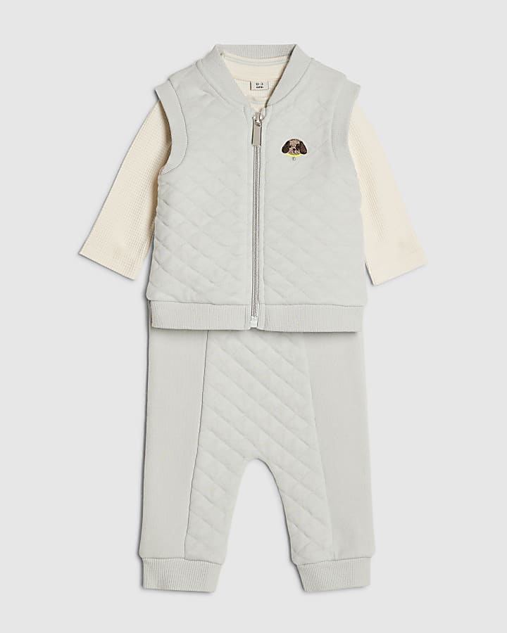 River Island Baby Boys Blue Quilted 3 Piece Gilet Set