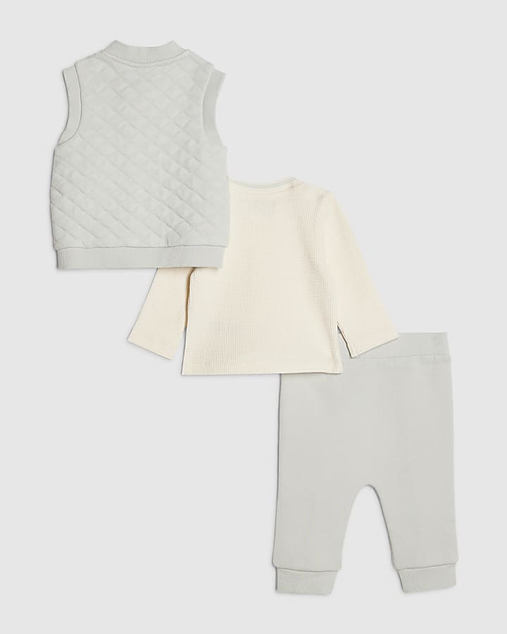 River Island Baby Boys Blue Quilted 3 Piece Gilet Set