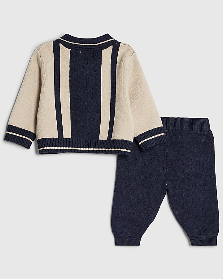 River Island Baby Boys Cream Blocked Zip Through Knit Set