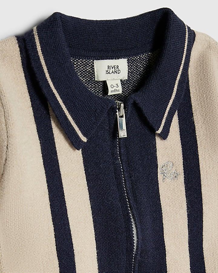 River Island Baby Boys Cream Blocked Zip Through Knit Set