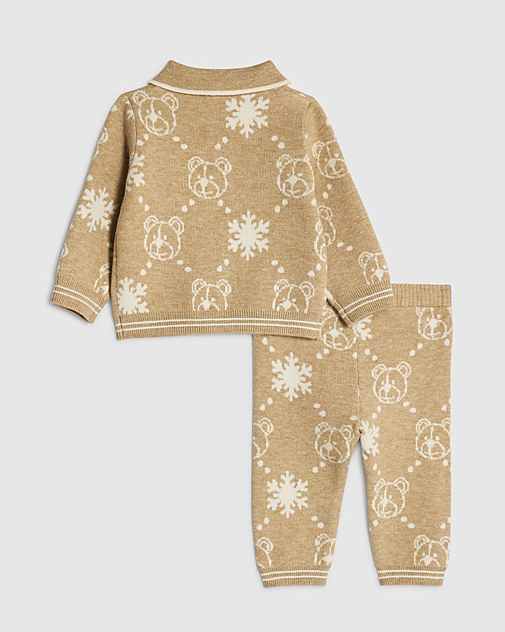River Island Baby Boys Cream Snowflake Bear RI Jumper Set