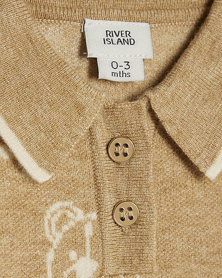 River Island Baby Boys Cream Snowflake Bear RI Jumper Set