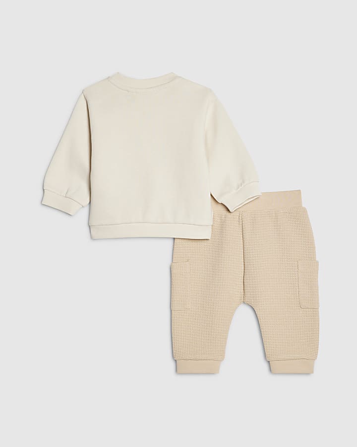 River Island Baby Boys Cream Super Cute Bear Sweat Set