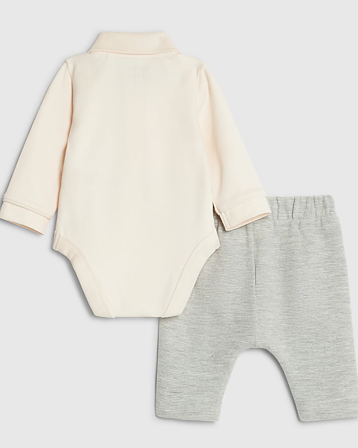 River Island Baby Boys Cream Zip Bodysuit Trouser Set