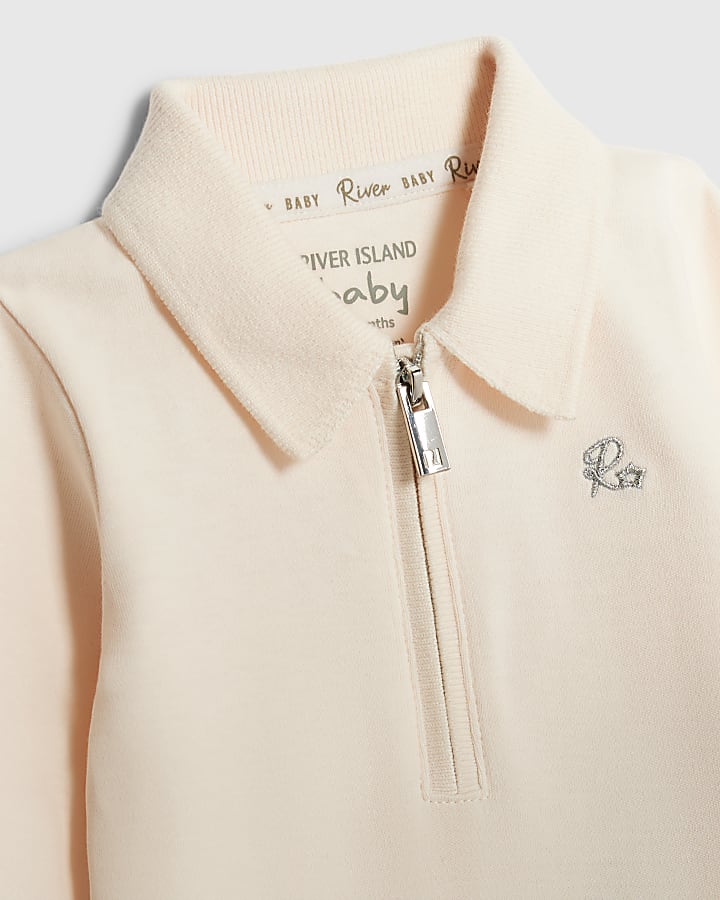 River Island Baby Boys Cream Zip Bodysuit Trouser Set