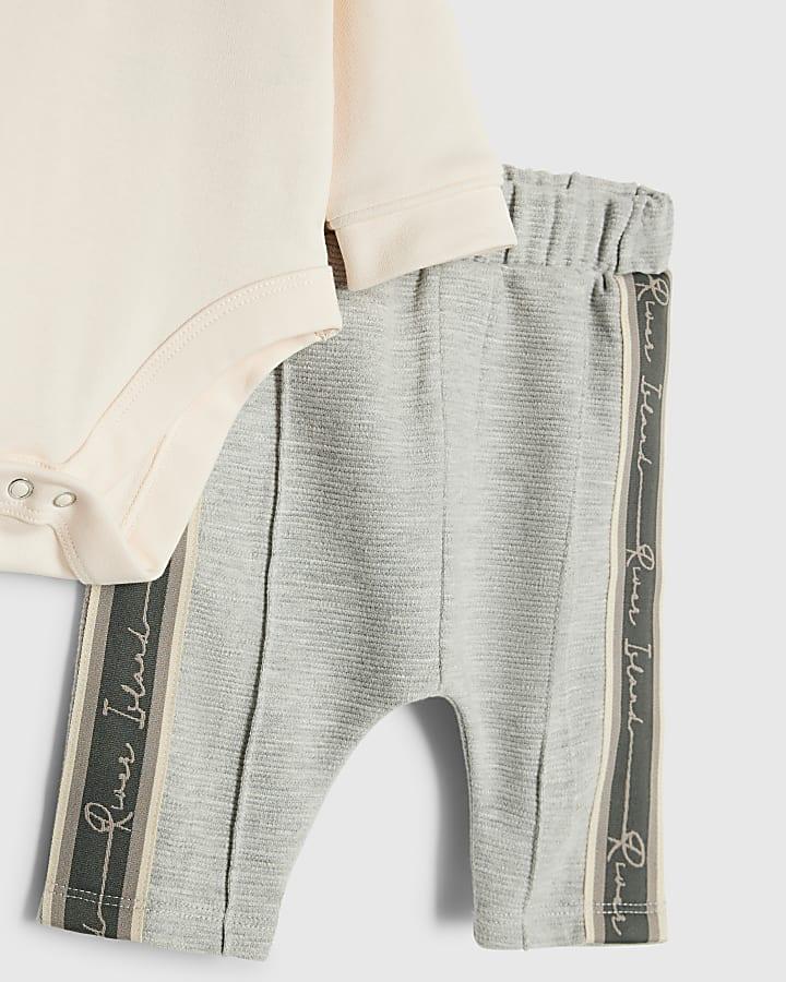 river island Baby Boys Cream Zip Bodysuit Trouser Set