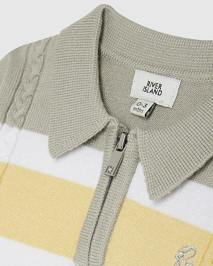 River Island Baby Boys Green Knitted Stripe Polo Shirt Set