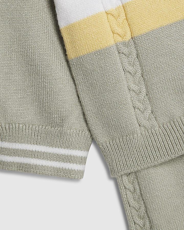 river island Baby Boys Green Knitted Stripe Polo Shirt Set