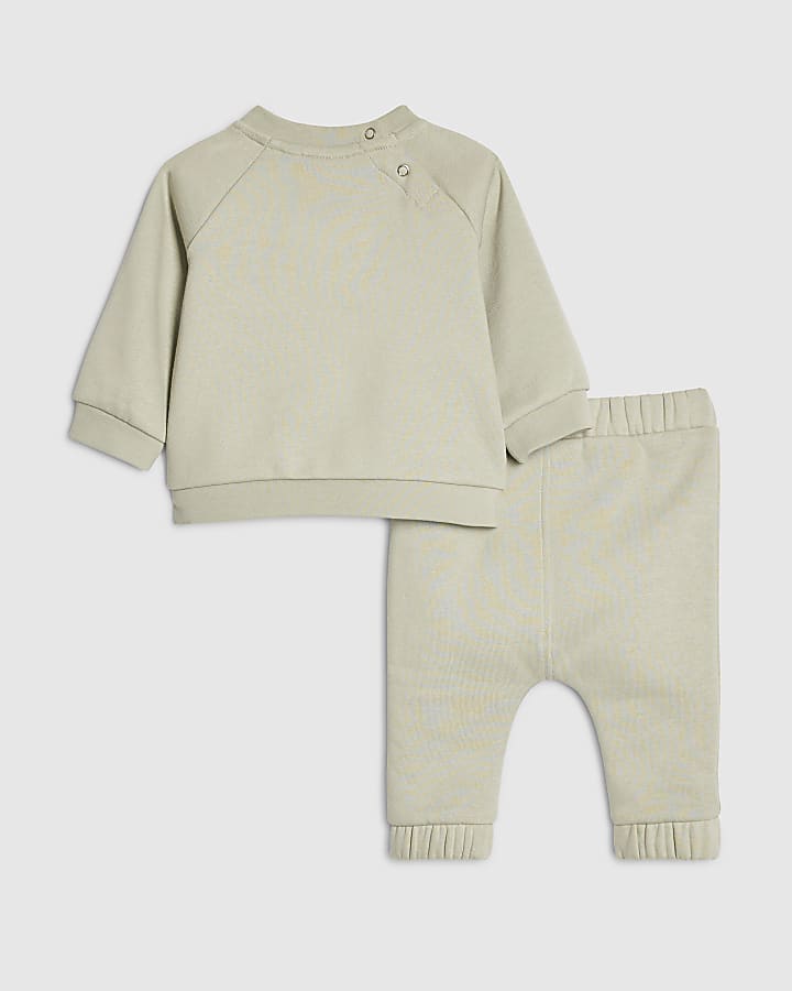 River Island Baby Boys Khaki Bear Pocket Sweatshirt Set