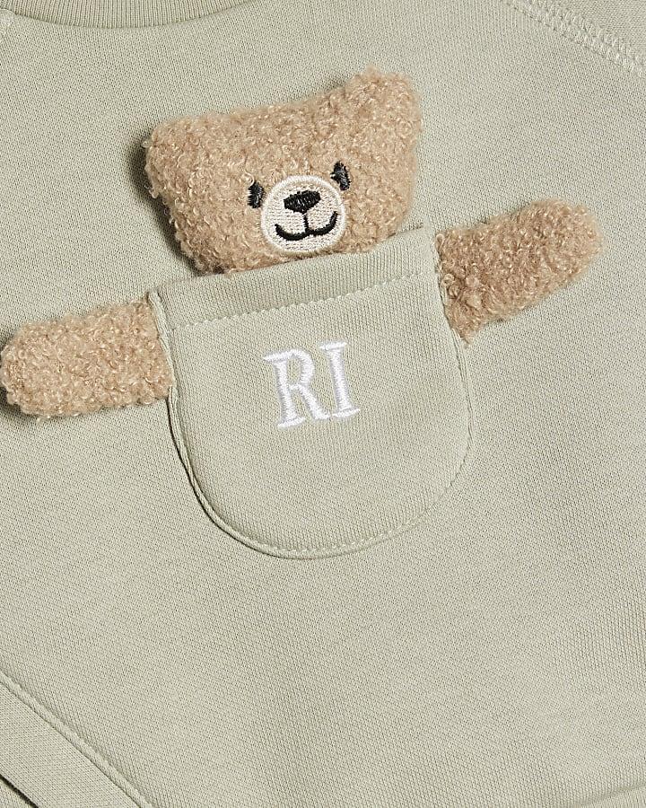 river island Baby Boys Khaki Bear Pocket Sweatshirt Set