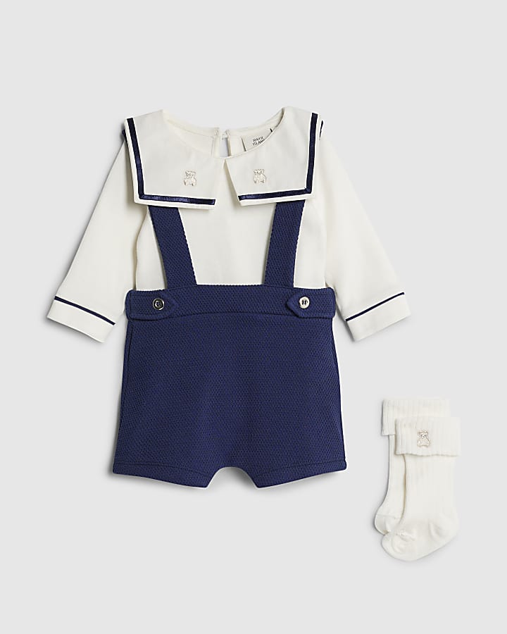 River Island Baby Boys Navy Sailor Collar Short Set