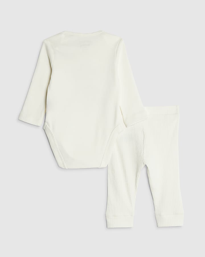 River Island Baby Cream Snuggle Club Bear Bodysuit Set
