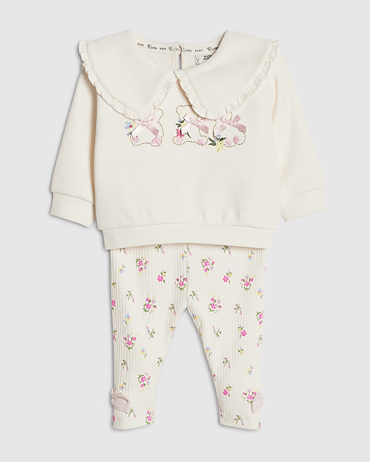 River Island Baby Girl Cream Ditsy Bear Sweatshirt Set