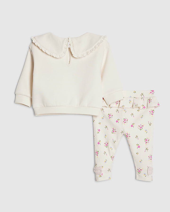 River Island Baby Girl Cream Ditsy Bear Sweatshirt Set
