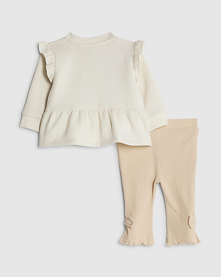 River Island Baby Girls Beige Bear Peplum Sweatshirt Set