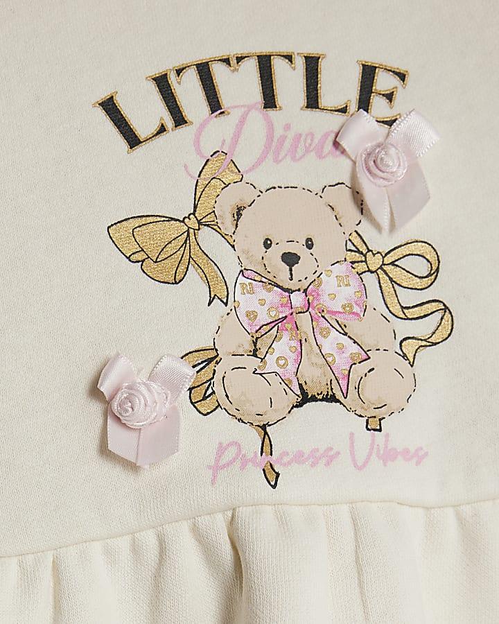 River Island Baby Girls Beige Bear Peplum Sweatshirt Set
