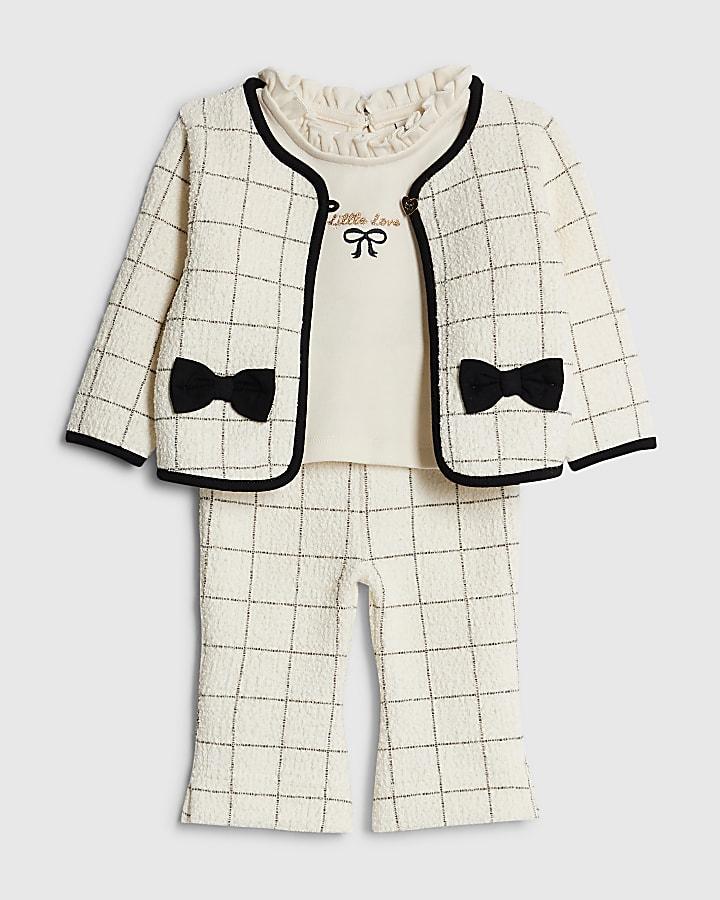 River Island Baby Girls Cream Boucle 3 Piece Jacket Set