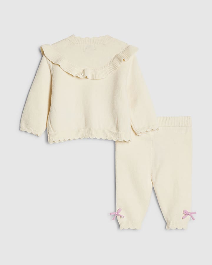 River Island Baby Girls Cream Bow 3D Cardigan Knit Set