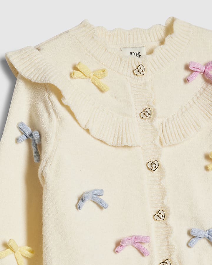 River Island Baby Girls Cream Bow 3D Cardigan Knit Set