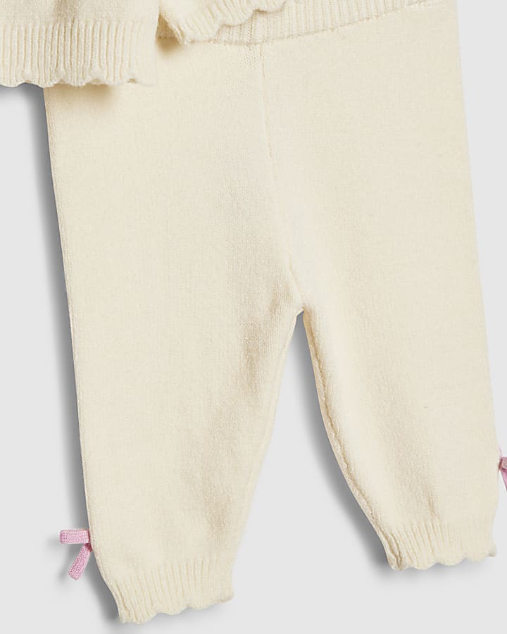 river island Baby Girls Cream Bow 3D Cardigan Knit Set