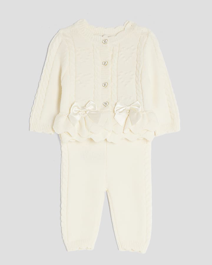 River Island Baby Girls Cream Bow Peplum Hem Cardigan Set