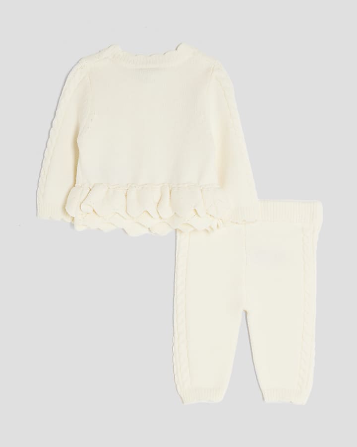 River Island Baby Girls Cream Bow Peplum Hem Cardigan Set
