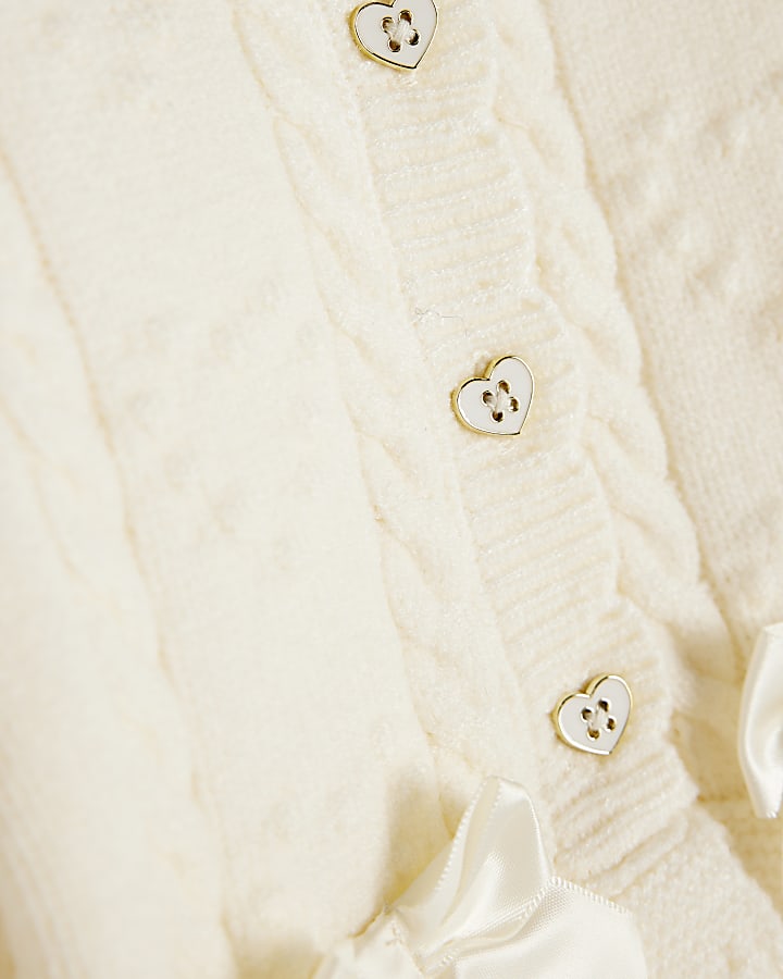 river island Baby Girls Cream Bow Peplum Hem Cardigan Set