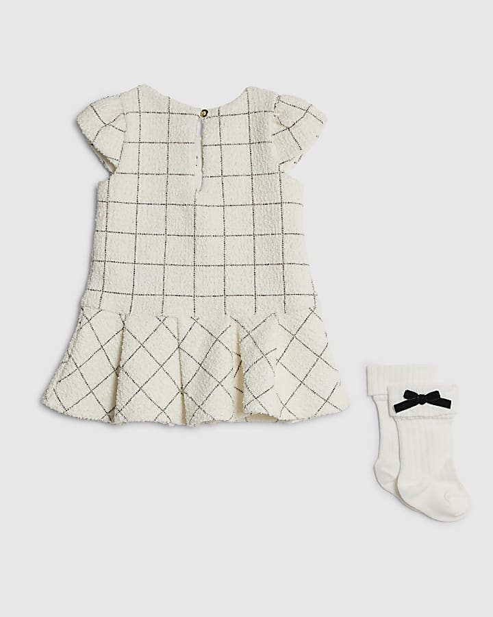 River Island Baby Girls Cream Check Dress And Socks Set