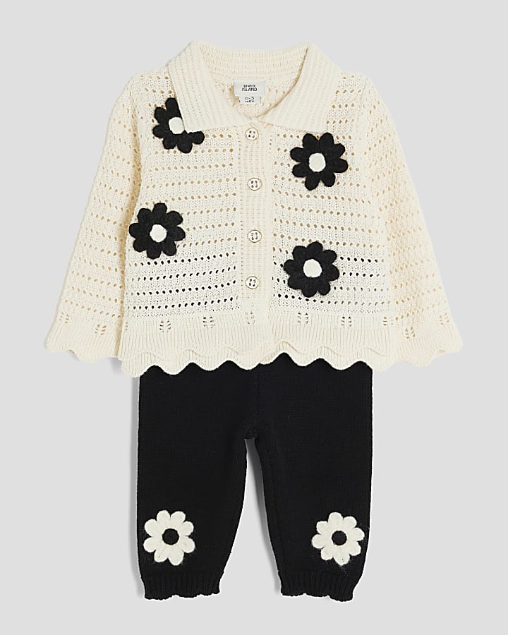 River Island Baby Girls Cream Daisy Crochet Cardigan Set