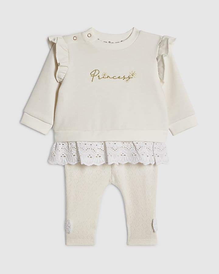 River Island Baby Girls Cream Embroidered Sweatshirt Set