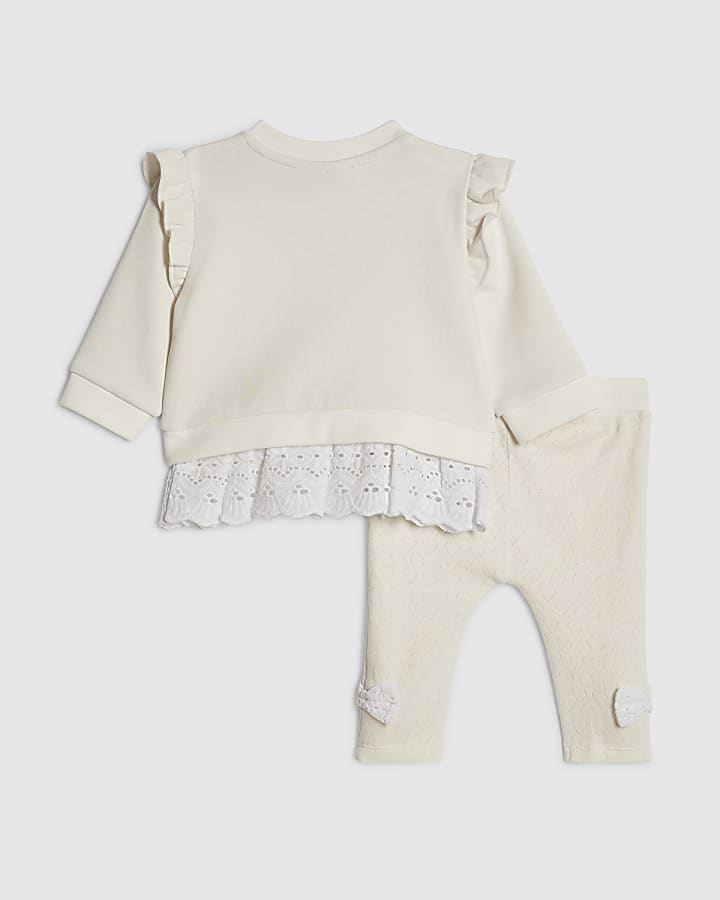River Island Baby Girls Cream Embroidered Sweatshirt Set