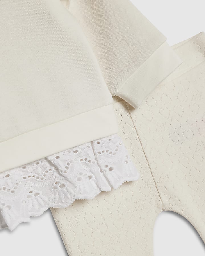 river island Baby Girls Cream Embroidered Sweatshirt Set