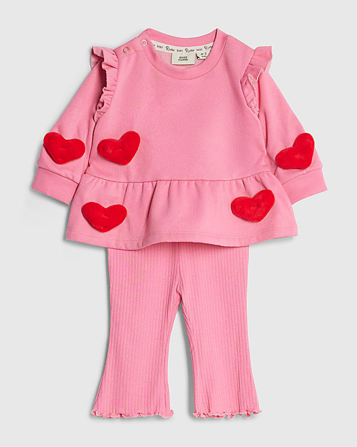 River Island Baby Girls Pink 3D Heart Sweatshirt Set
