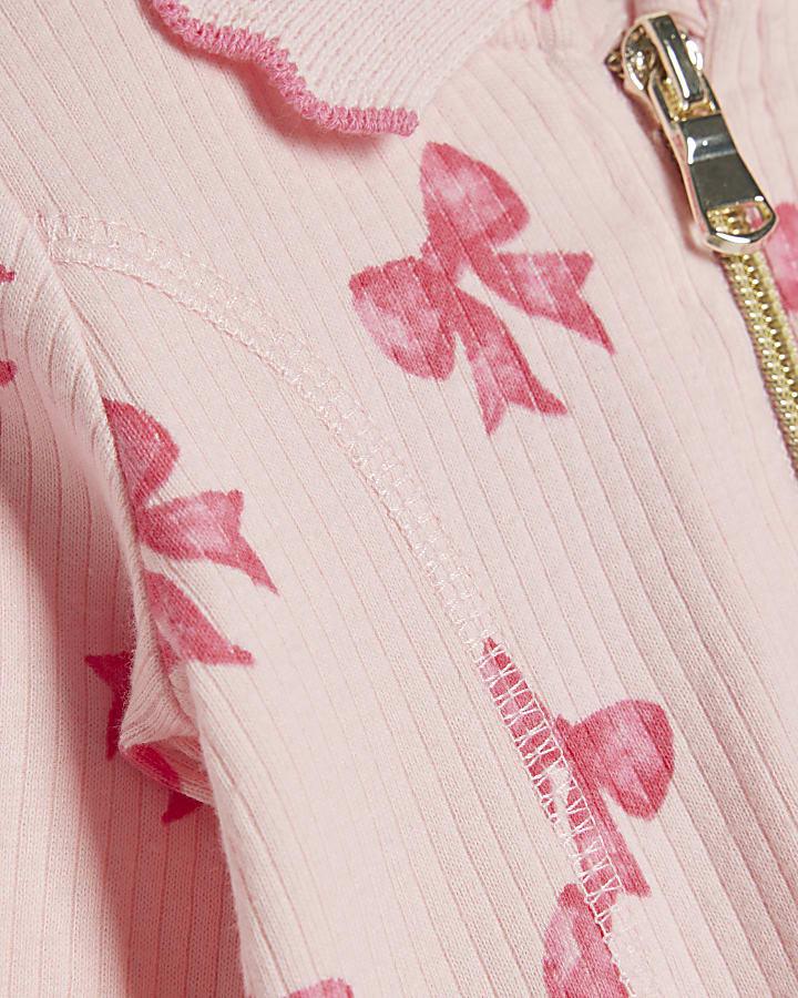 River Island Baby Girls Pink Bow Print Ribbed Dress