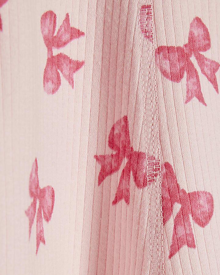River Island Baby Girls Pink Bow Print Ribbed Dress