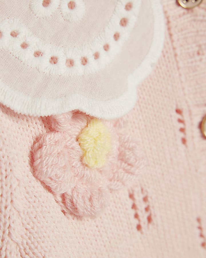 river island Baby Girls Pink Broderie Daisy Knit Top Set