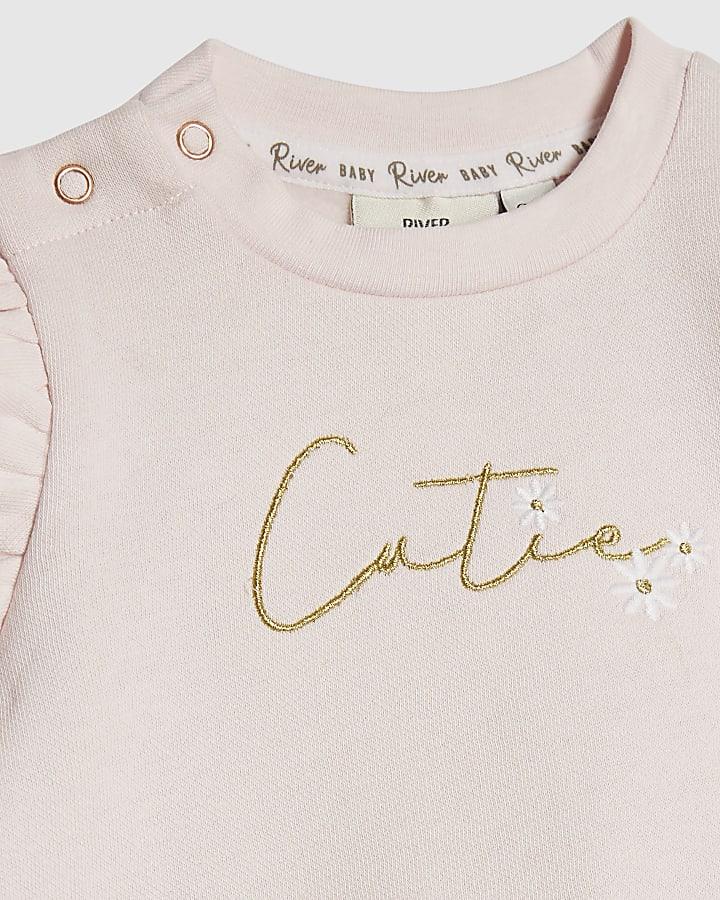River Island Baby Girls Pink Broderie Sweatshirt Set