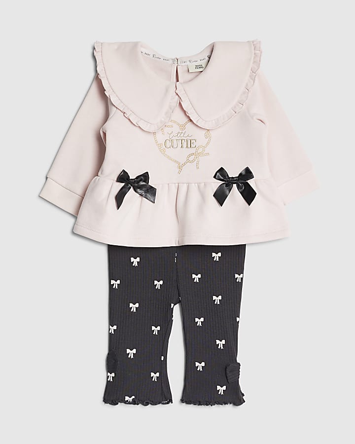 River Island Baby Girls Pink Cute Bow Sweatshirt Set