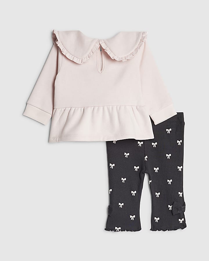 River Island Baby Girls Pink Cute Bow Sweatshirt Set