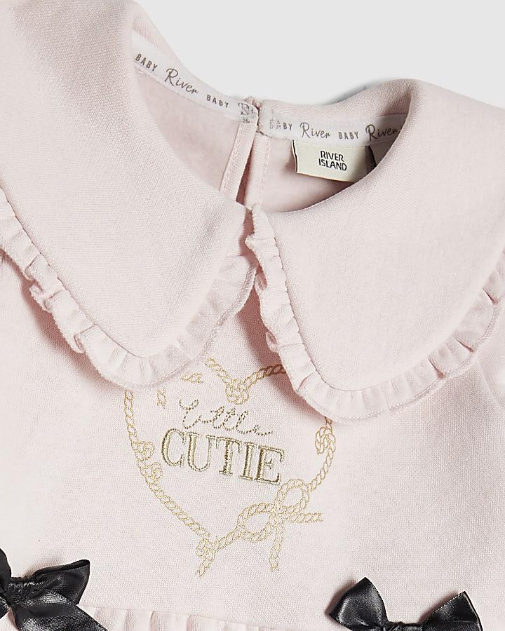 River Island Baby Girls Pink Cute Bow Sweatshirt Set