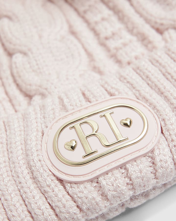 River Island Baby Girls Pink Double Pom Bow Beanie Hat
