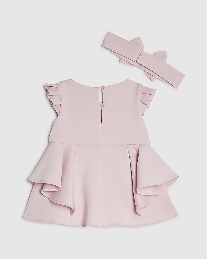 River Island Baby Girls Pink Frill Sleeve Bow Dress Set