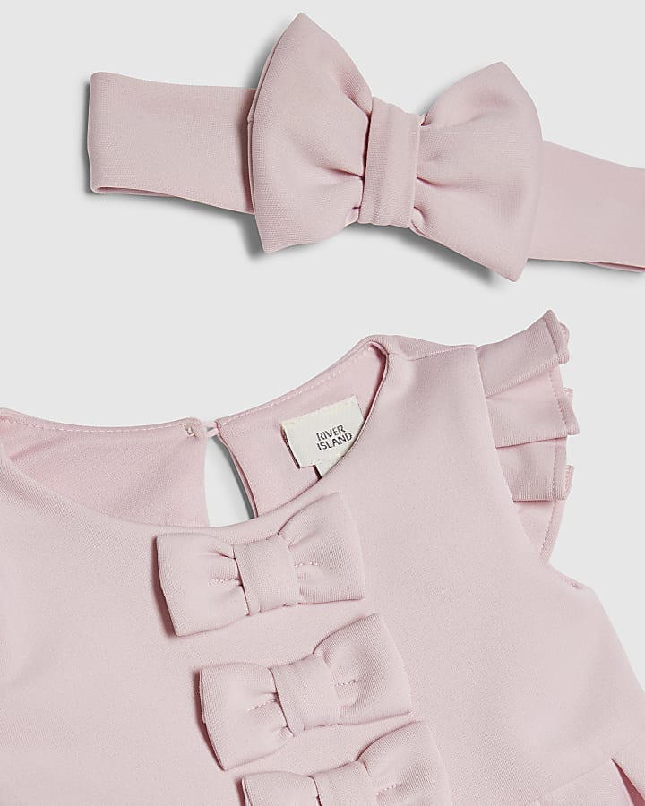 River Island Baby Girls Pink Frill Sleeve Bow Dress Set