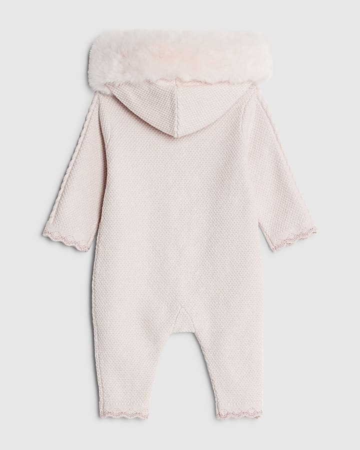 River Island Baby Girls Pink Fur Collar Knitted Romper