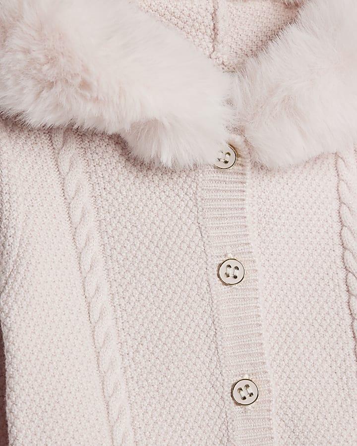 River Island Baby Girls Pink Fur Collar Knitted Romper