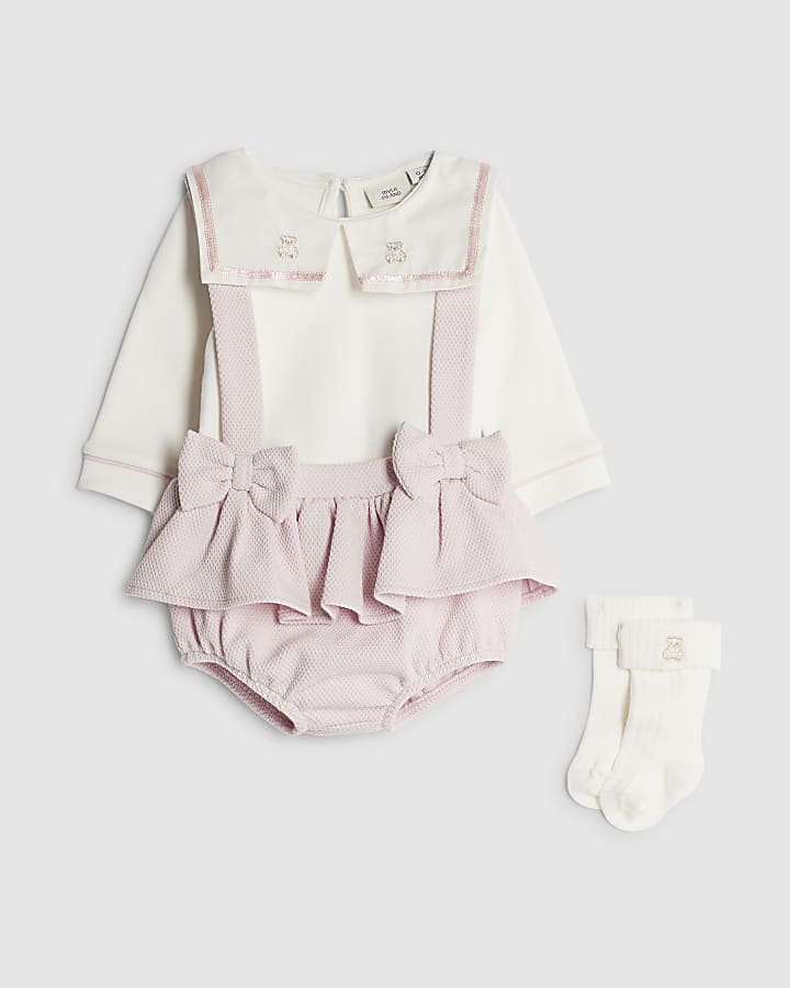 River Island Baby Girls Pink Sailor Collar Romper Set